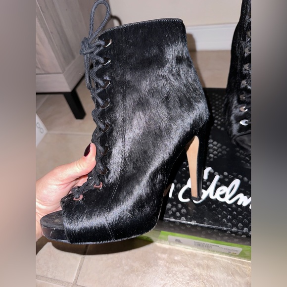 Sam Edelman Black Karmen Calf Hair Lace Up Platform Open Toe Heels - Picture 5 of 6